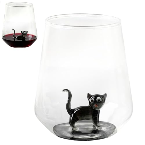 Copa de vino, cristalería con figura de gato, taza transparente, diseño de 500 ml, característica elegante, para de cumpleaños, boda, whisky, cocina, amigos, Acción de Gracias, cerveza, hogar
