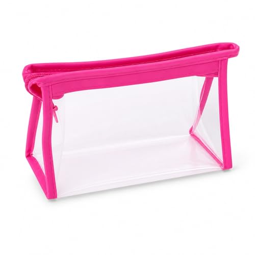 Necessaire Transparente com Zíper, Bolsa Organizadora de Maquiagem e Cosméticos (Pink)