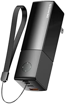 DEROSS 20W Portable Charger, 5000mAh Power Bank, 2-in-1 Hybrid Charger, PD 3.0 External Battery Pack with Built-in Charger for iPhone, Apple Watch, AirPods, Samsung Galaxy, Google Pixel
