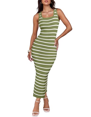 ZESICA Women's Summer Square Neck Bodycon Midi Dresses 2026 Casual