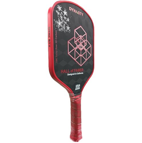 Dynasty Hall of Famer 18K Toray Raw 3D Triple Layer CFC Carbon Fiber-Fiberglass-Carbon Fiber 14mm GEN 3.5 Pickleball Paddle *Control + Spin* (Red Crimson)