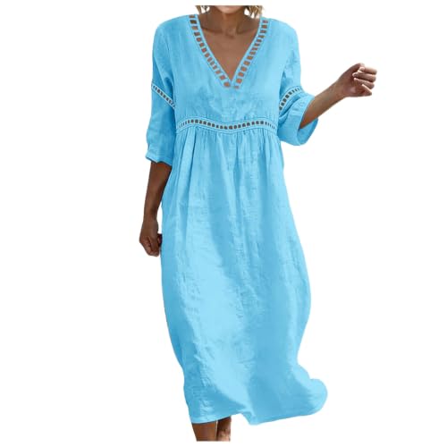 Robe coton lin femmes d'été anti-chaleur fluide et opaque coupe confort