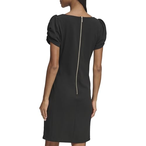 Image of KARL LAGERFELD Short Ruched Sleeve Jewel Neck Sheath Mini Dress