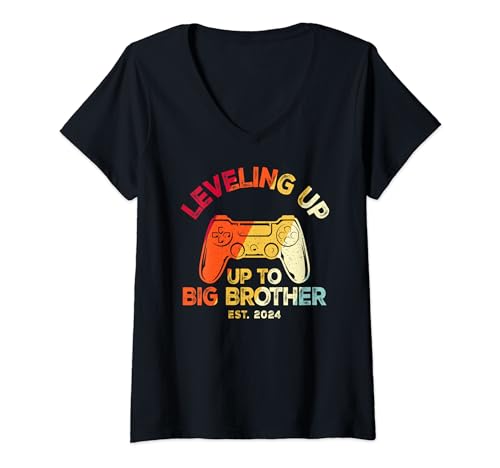 Mujer Retro Big Bro Level Unlocked Leveling Up to Big Brother 2024 Camiseta Cuello V