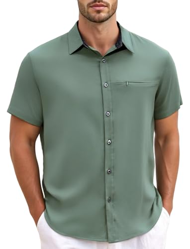 GSOU SNOW Mens Fishing Shirts Short Sleeve Button Up Hiking Shirt Cooling Quick Dry Vented