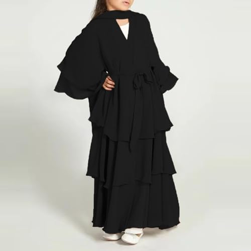 Kids Girl Muslim Abaya Prayer Dress with Belt Robe Toddler Girl Long Sleeve Ramadan Eid Thobe Muslim Clothes Dress4