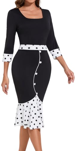 HugeNice Women's Business Work Midi Dress Elegant Bodycon Fishtail Dress Formal Church Wedding Guest Dresses2