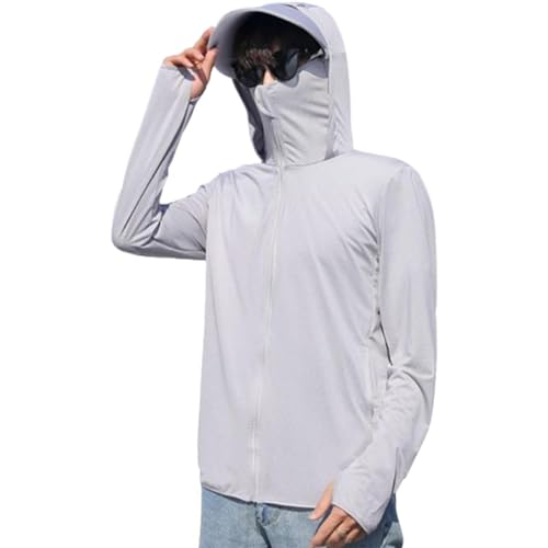 Mens Sun Protection Hoodie Jacket,UV Protection Clothing Sun Protection Hoodie,Sun Protection Outdoor (gray,XL)