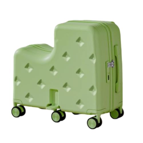 Hardside Ride On Suitcase,Carry On Luggage with Six Spinner Wheels/cup Holder,Large Capacity ABS Travel Rolling Suitcases(Green,18