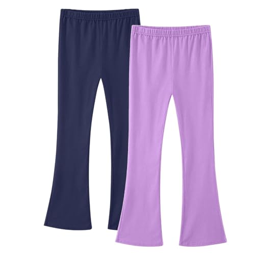 2-Pack Girls Flare Leggings Stretch Kids High Waisted Bell Bottom Comfy Cotton Athletic Casual Dance Pants for 3-14 Years