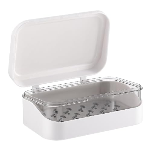 Travel soap Dish : 2 Layers Plastic bar Soap Holder with Drainage and Detachable Lid, Portable Box/Tray/Saver for Bathroom, Camping, Outdoor, Shower, Gym (White,5.31 x 3.54)