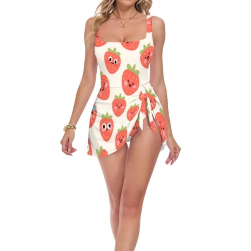Maillot de bain amincissant une pièce rouge effet ventre plat fraises