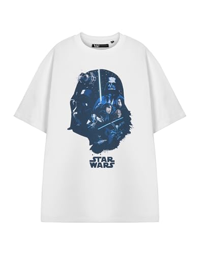 Star Wars Darth Vader Head Mens White T-Shirt | Galactic Empire Graphic Tee for Men | Sci-Fi Movie Apparel Top | Dark Side Vader Helmet Design Tee Gift Fan Gift for Adults & Teens