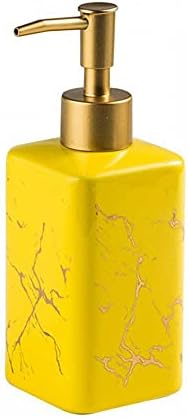 Ceramic Soap Dispenser for Bathroom Kitchen Countertop, 320ml Liquid Lotion Dispenser Soap Dispenser Bottle Ceramic Soap Pump Marble Hand Soap Dispenser (Yellow)