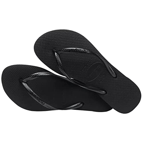 Image of Havaianas Women's Slim Flip Flops - Spring and Summer Pool Sandals for Women - Black /Steel Grey, 9 /10