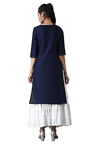 Image of W for Woman Women's Cotton Blend Relaxed Fit Casual Solid Modern Kurta with Embroidery On Yoke