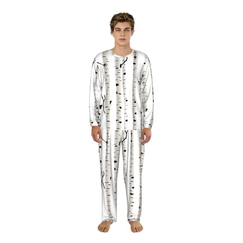 Pyjama homme manches longues en tissu respirant imprimé bouleau