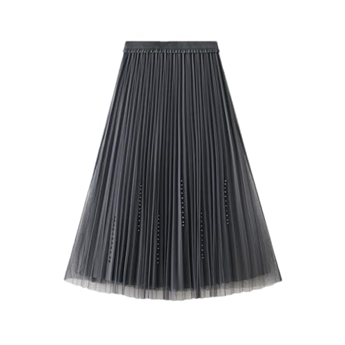 Falda plisada de doble cara para mujer, longitud media, delgada, con cuentas de uñas, falda acampanada, Gray9, talla única