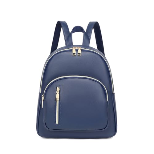 YANAIER Women Mini Backpack Purse PU Leather Anti-theft Backpack Ladies Fashion Casual Travel Daypack Rucksack Navy