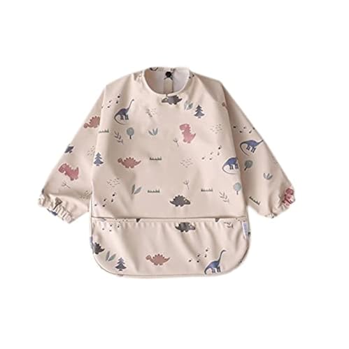 GZMM Waterproof Baby Bibs,Infant Toddler Long Sleeve Feeding Bib With Food Catcher,Easy Clean & Washable