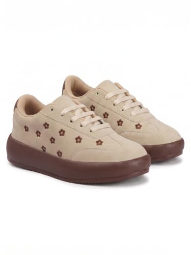 Image of TRYME Floral Platform Sneakers for Women | Lightweight Lace-Up Casual Shoes for College, Travel