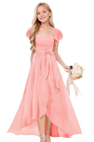 Ruffle Sleeve Junior Bridesmaid Dresses for Girls Chiffon Flower Girl Dress for Wedding Party Pageant Gown