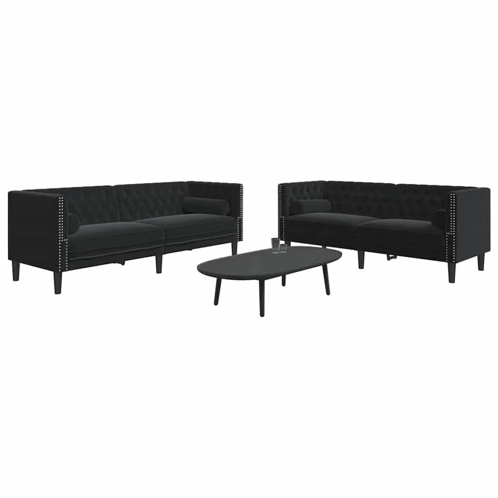 Juego de 2 sofás tapizados de terciopelo negro de 2 y 3 plazas