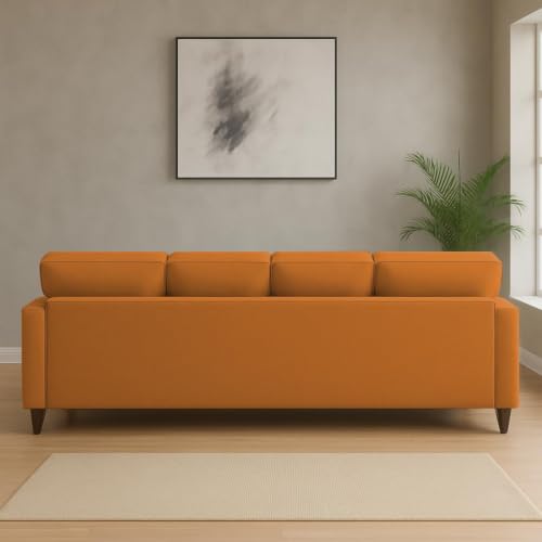 Image of Carlos 5-Seater Sofa Set with Ottoman (Orange Fabric) | Premium Fabric Sofa for Living Room, Home & Office | Stylish Modern Furniture for Hall & Lounge