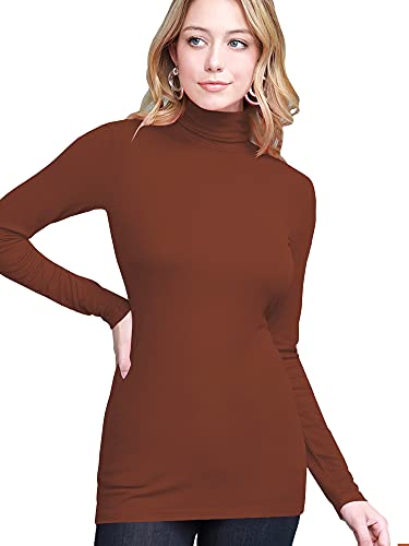 Image of Lock and Love Women's Turtleneck Top Lightweight Long Sleeve Slim Fit Pullover, Soft Rayon Stretch Layering Basic, S-3XL