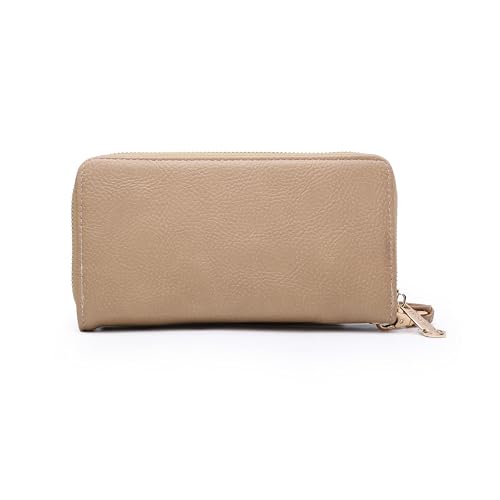 Dasein Woman Wallet Purse Zip Around Clutch Bag Phone Case with Wrist Strap Multiple Card Holders(Dark Beige)3