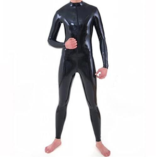 Latex Catsuit Front Zipper for Men Tight Rubber Bodysuit Jumpsuit Party Wear
