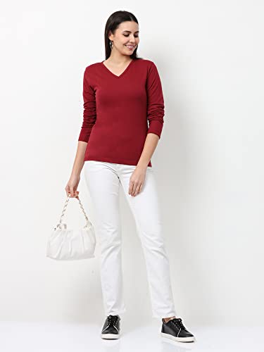 Image of Wafaa Women's Cotton Plain V Neck Full Sleeve T-Shirt