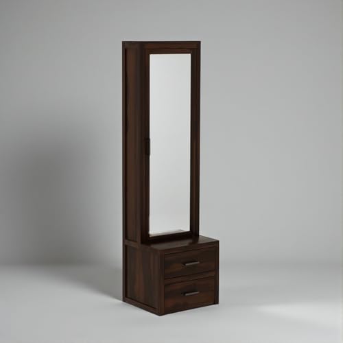 Image of The Attic Jaisal Dressing Table for Bedroom with Full-Length Mirror, Solid Wood, Walnut Matt Finish