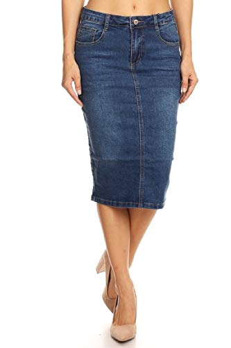 Women's Plus Size Mid Waist Below Knee Length Denim Skirt in a Pencil Silhouette in M. Blue Size 1XL