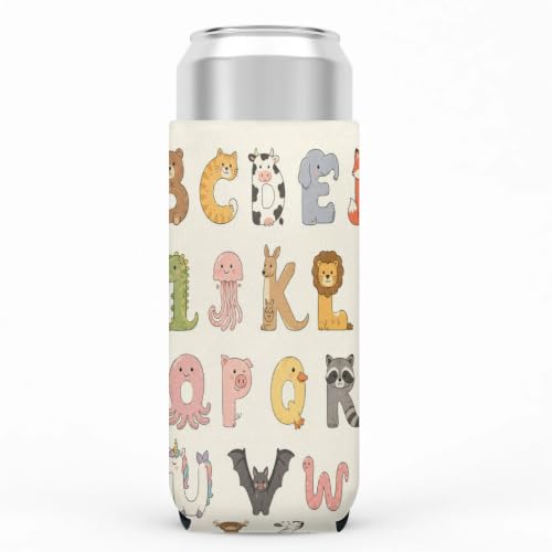 LIFEVYNO Animal Alphabet Slim Can Cooler Sleeve