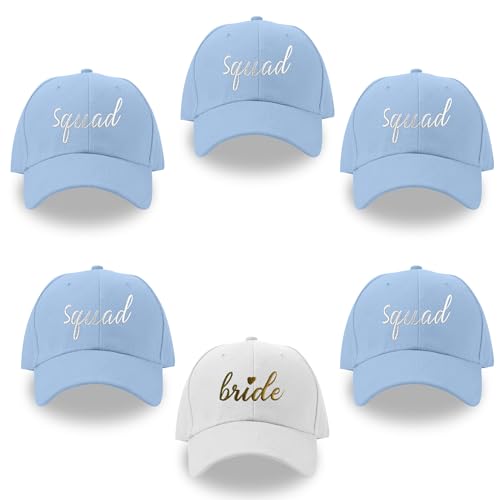 LADY&HOME Bachelorette Hats Set Bridesmaid Hat Bride Squad Baseball Hats Truck Caps Bachelorette Party Decorations(Light Blue)