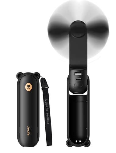 JISULIFE 3 IN 1 Handheld Mini Fan - Portable Fan & Power Bank & Flashlight, 19H Max Cooling, USB Rechargeable, Pocket-Sized for Travel, Cruise, Concerts, Makeup, 2026 Summer Gifts for Women(Black)