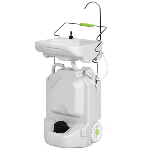 YITAMOTOR 38L(10Gal) Portable Camping Sink, 150+ Hand Washes, Portable Hand Washing Station with Adjustable Wash Basin, Large Wheels, Foot Pump, Towel Holder Soap Dispenser for Outdoors, Camping