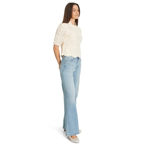 Sam Edelman Women's Doral Crochet Knit Short Sleeve Sweater with Zipper Back Standard2