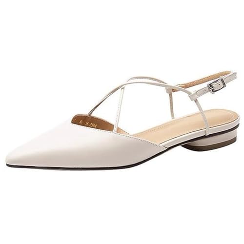 Lossarye Women's Pointed Toe Slingback Flats Comfort Adjustable Ankle Strap Backless Flat Sandals Low Heel Work Dress Shoes