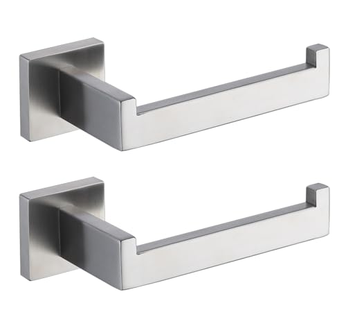 TASTOS Toilet Paper Holder Brushed Nickel 2 Pack, Toilet Tissue Roll Holders Dispenser and Hangers Wall Mounted for Bathroom & Kitchen, Stainless Steel Modern Square Style (Silver)