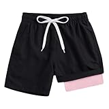 Cozople Boys Black Swim Trunks with Compression Liner Fashion Color Block Bathing Suits Solid Color Summer Swimwear Swim Shorts Size 10-12