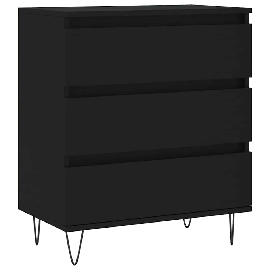 Générique Czarny kredens z drewna inżynierskiego 60x35x70 cm | Wytrzymałe żelazne nóżki, duża pojemność, blat ekspozycyjny do dekoracji, łatwe do czyszczenia