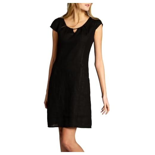 Caspar SKL020 knielanges Damen Sommer Leinenkleid mit eleganter Metallspange bis Größe 50, Farbe:schwarz, Größe:L - DE40 UK12 IT44 ES42 US10