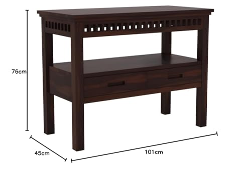 Image of SANPNEET Furniture Solid Wooden sheesham enterace consolie Table for Living Room Bedroom | Home Furniture Console Table with 1 Open Shelves & 2 Drawers Storage (Walnut Finish)