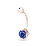 AFFY Round Shape Simulated Blue Sapphire Body Piercing Curved Barbells, Floating Navel Belly Piercing Button Premium Surgical Steel Ring in 14K Rose Gold Over Sterling Silver Gift For Her