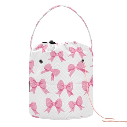 Yarn Storage Bag Small Crochet Bag Knitting Bag Organizer Bow White Yarn Bags for Crocheting Basket