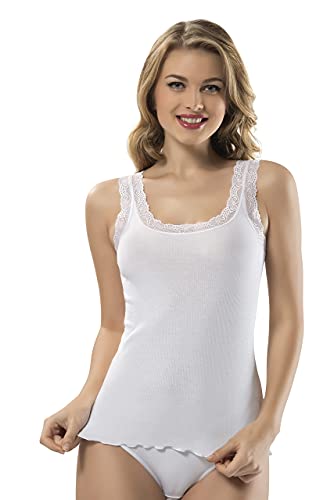 Vavonne Lace Camisole Tank Tops For Women, Soft Stretch Ribbed Cotton Cami Shirt (White,Small) #TOP6