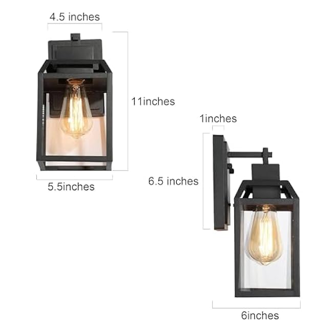 LALUZ Outdoor Porch Lighting Wall Mount, Anti-Rust Exterior Wall Light Fixture with Clear Glass, Weather-Proof Outdoor Wall Sconce Lighting Black Outside Wall Lantern for Patio, Garage, Yards