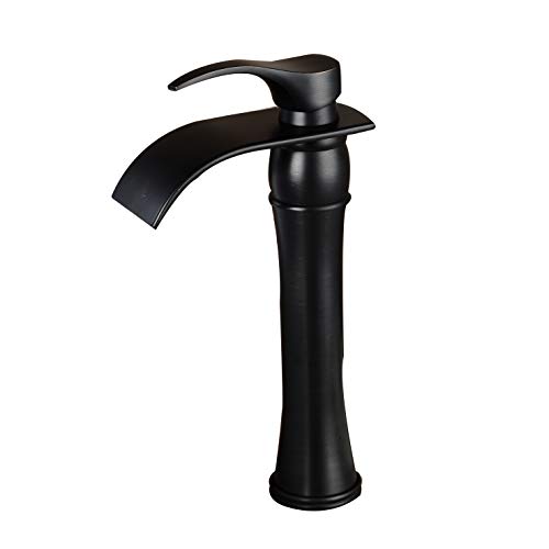 Wovier Oil Rubbed Bronze-Black Waterfall Bathroom Sink Faucet,Single Handle Single Hole Vessel Lavatory Faucet,Basin Mixer Tap Tall Body #TOP25